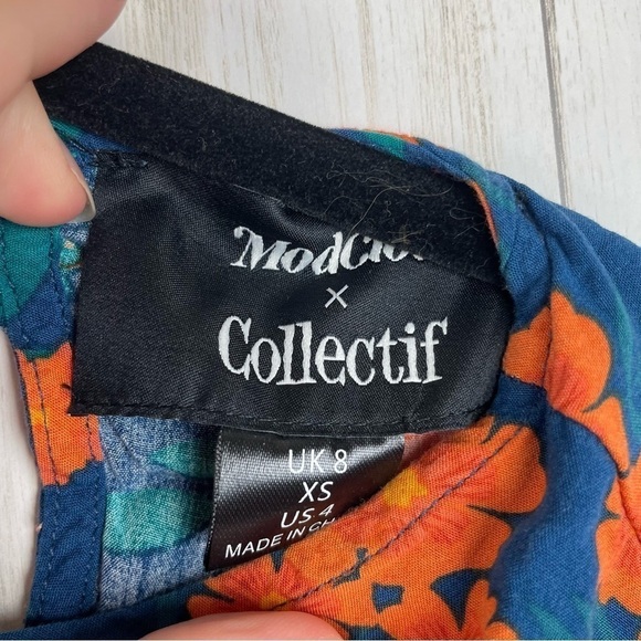 ModCloth XS teal orange floral blouse - Picture 3 of 7